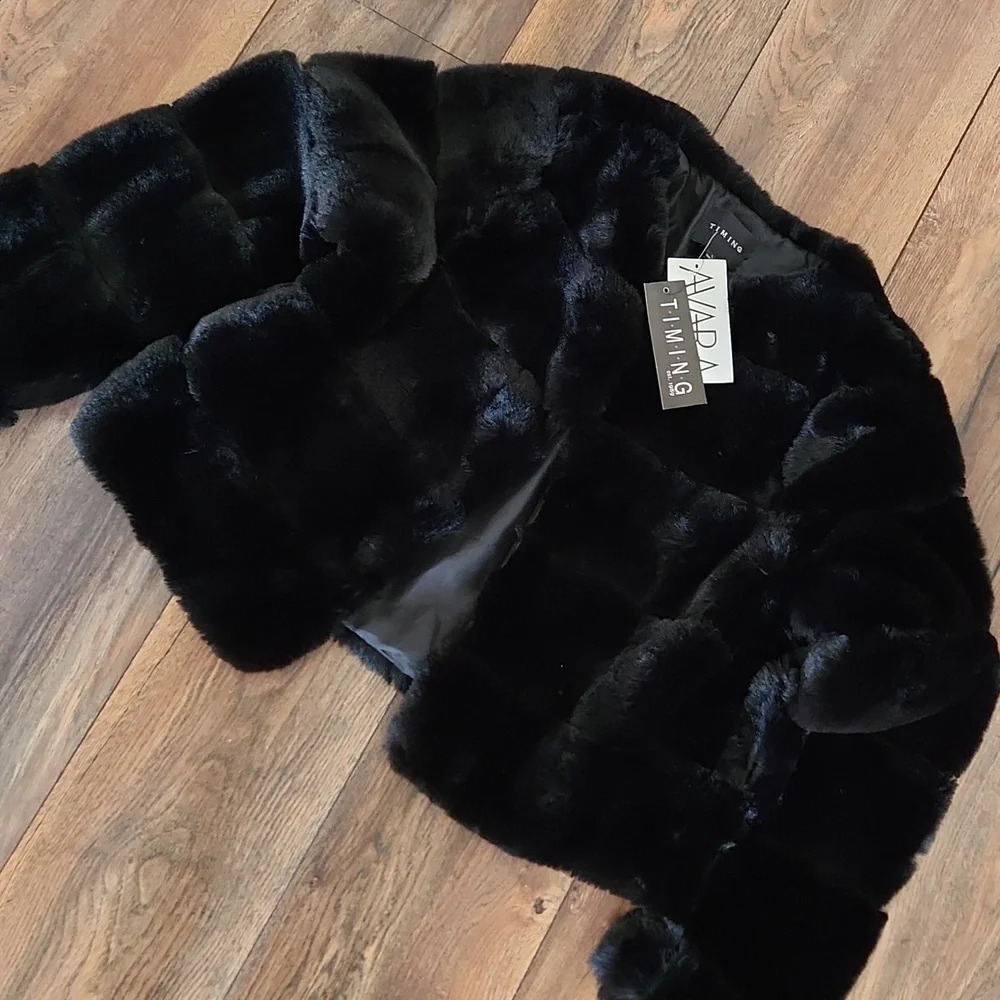 TIMING-AVARA Janet Faux  Fur Jacket- Black - Picture 10 of 13